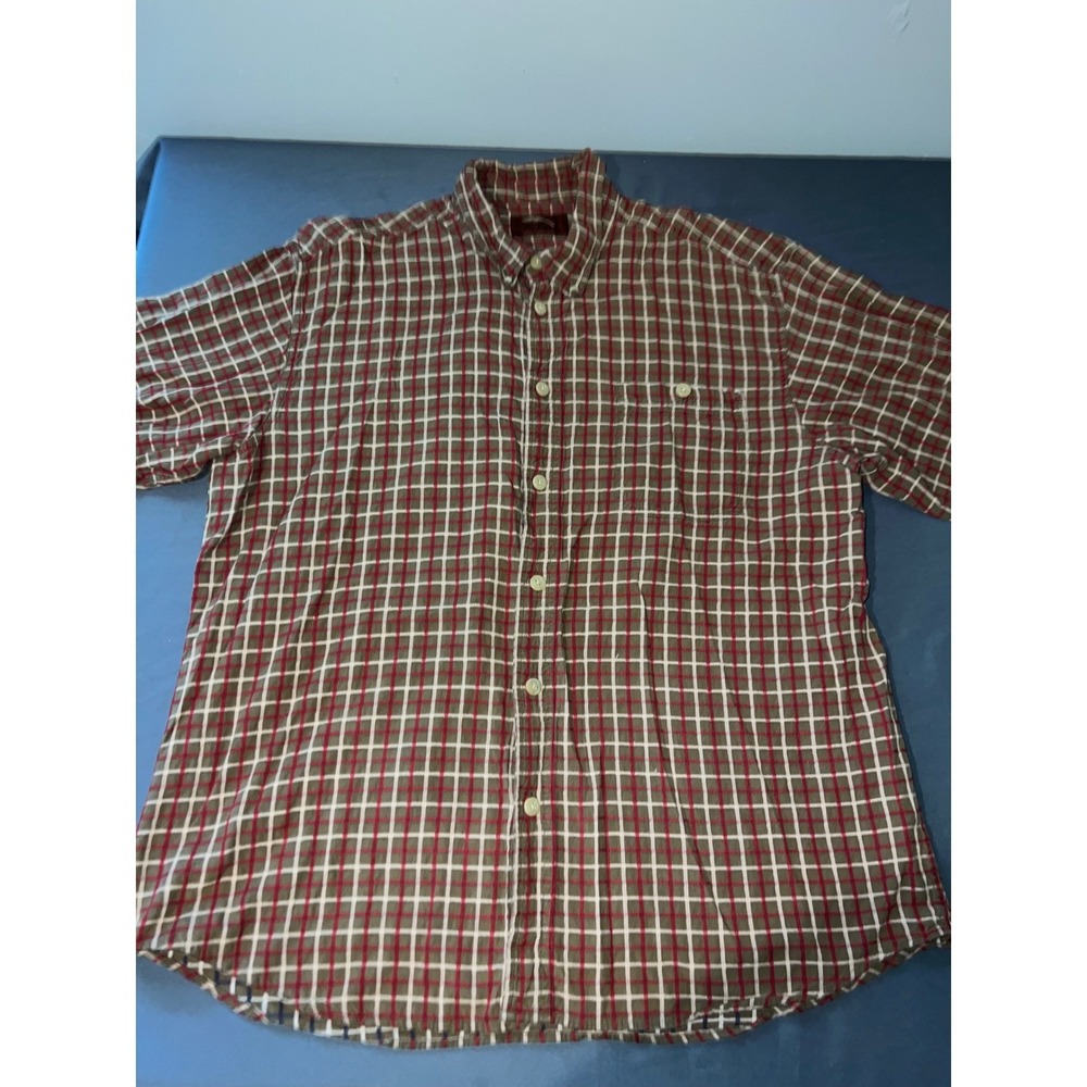 Bob Timberlake Mens XL Plaid Button Down Shirt Brown Red Cotton Long Sleeve